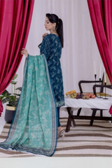 3 Piece - Arfa Unstitched Navy Ladies Transliminor Magic Print Lawn Suit