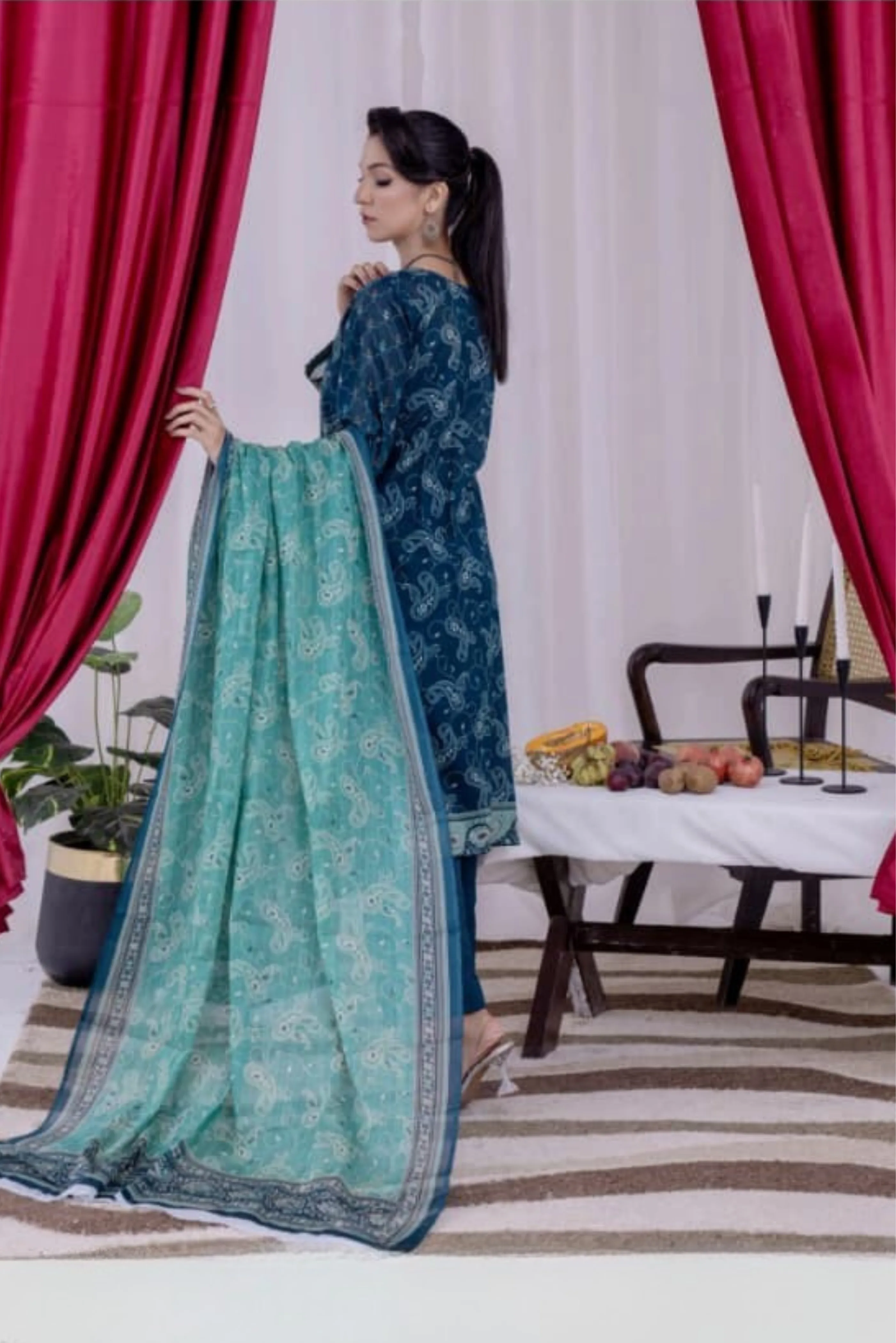 3 Piece - Arfa Unstitched Navy Ladies Transliminor Magic Print Lawn Suit