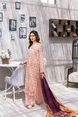 3 Pieces - Regalia Unstitched Peach Jscquard Cambric Suit
