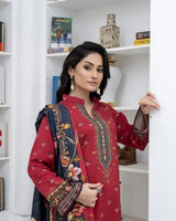 3 Piece - Marooj Unstitched Maroon BanaDora Linen Suit