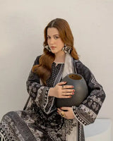3 Pieces - Marooj Unstitched Grey Black BanaDora Linen Suit