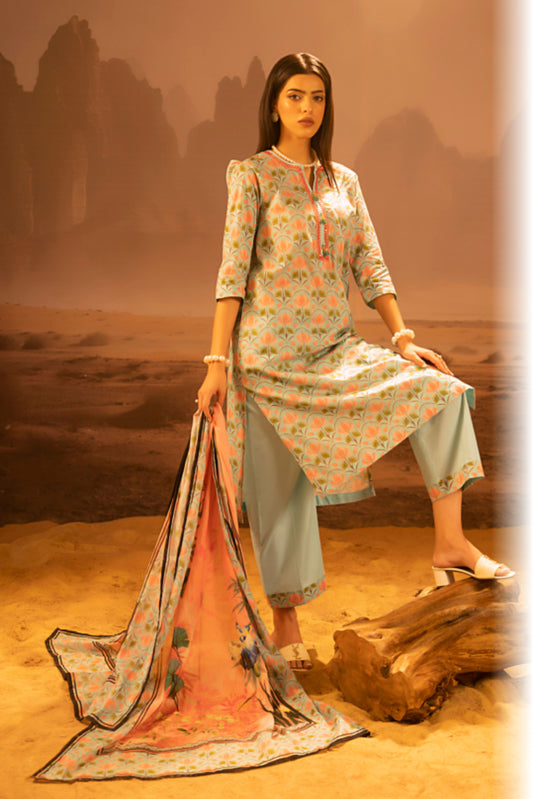 3 Pieces - Regalia Unstitched Pista Mid Summer Cotton Suit