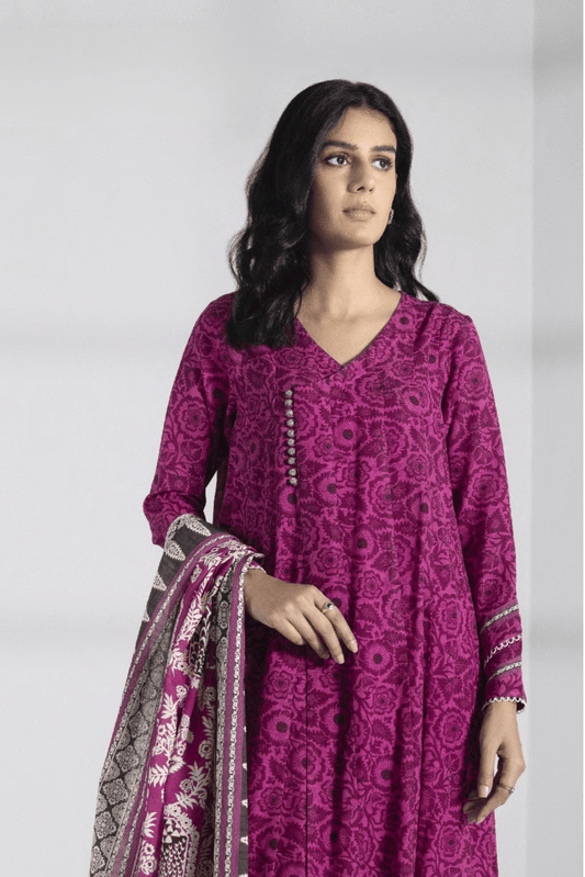 3 Pieces - Sapphire Unstitched Voilet Red Printed Lawn Suit