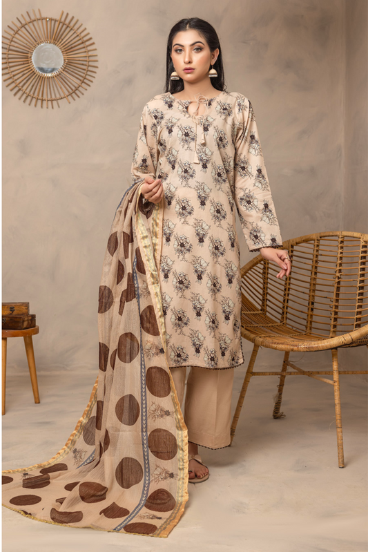 3 Pieces - Regalia Unstitched Skin Fancy Zari Dupatta Printed Shirt Lawn Suit