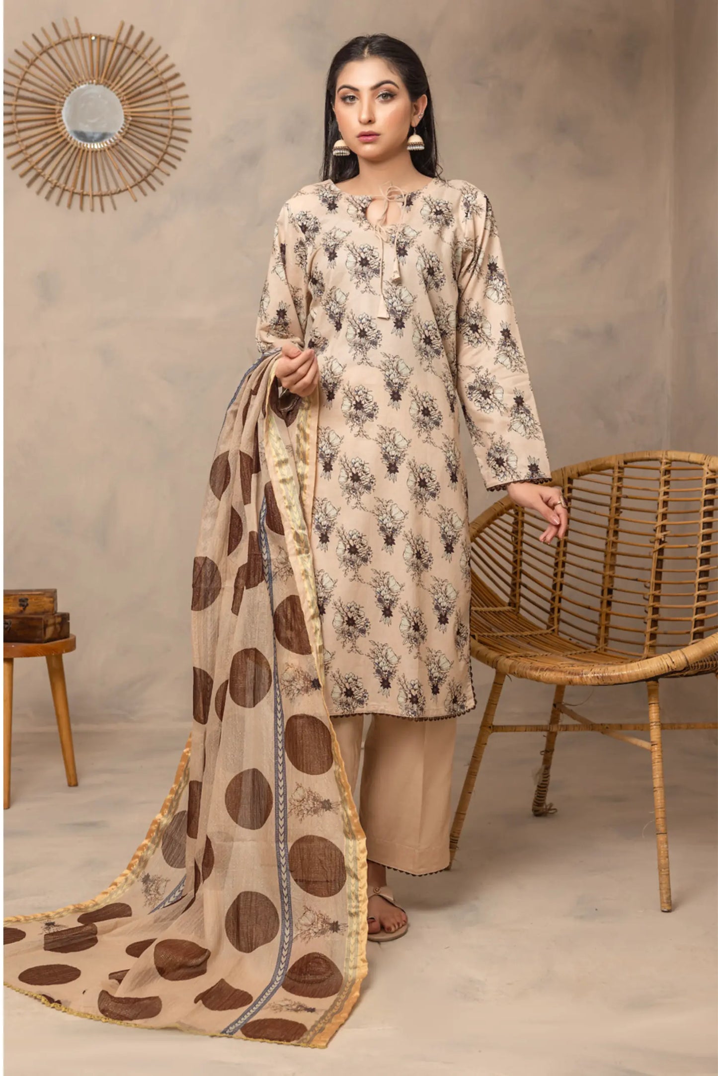 3 Pieces - Regalia Unstitched Skin Fancy Zari Dupatta Printed Shirt Lawn Suit