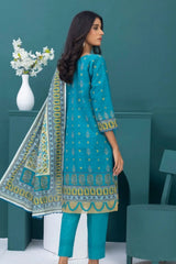 3 Pieces - Regalia Stitched Dark Firoze Printed Khaddar Suit