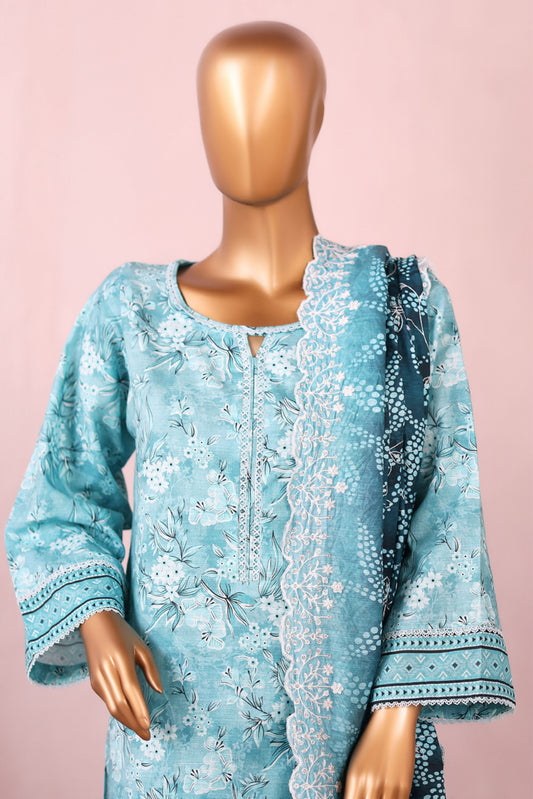 3 Pieces - Riwayat Unstitched Firozi Embroidered Dupatta & Embroidered Shirt Suit