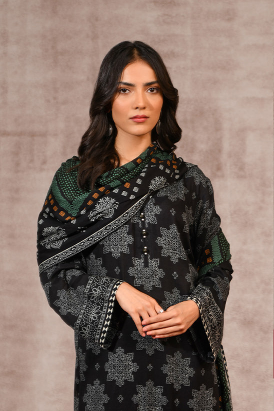 3 Pieces - Nishat Unstitched Dark Blue Printed Linen Suit