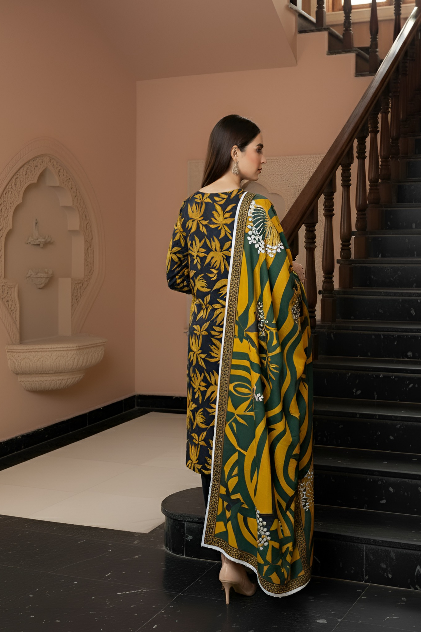 3 Pieces - Marooj Unstitched Black Printed Khaddar Suit