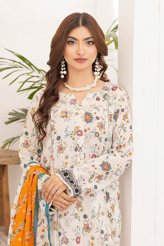 3 Pieces - Regalia Unstitched Off White Printed Lawn Suit