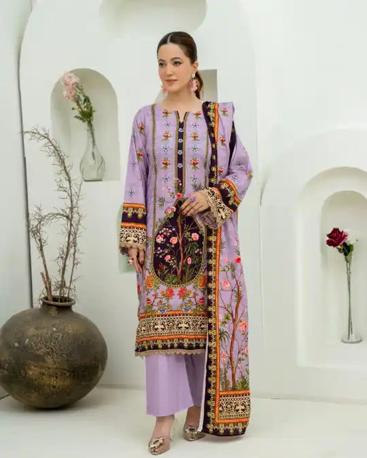 3 Pieces - Marooj Unstitched Light Purple BanaDora Linen Suit