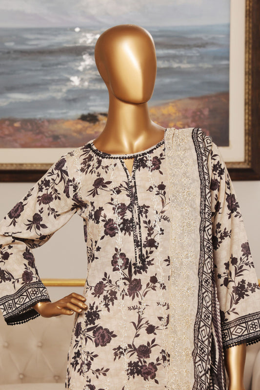 3 Pieces - Riwayat Unstitched Skin Embroided Lawn with Cutwork Chiffon Dupatta Suit