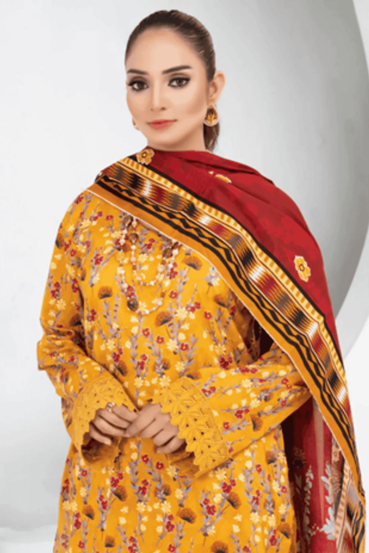 3 Piece - Mahi Unstitched Yellow Ladies Print Lawn Suit