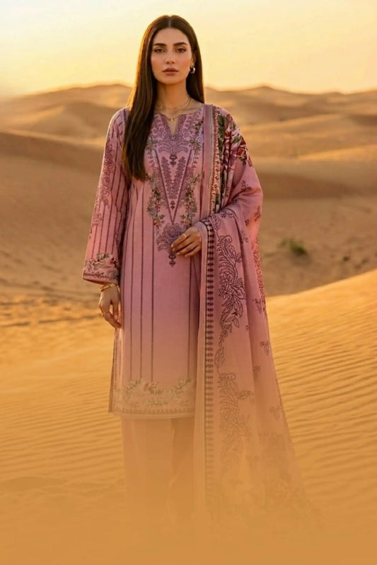 3 Pieces - Janan Unstitched Baby Pink Printed Lawn Suit