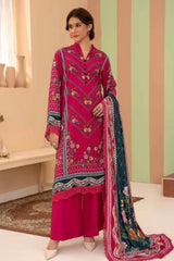 3 Pieces - Raabi  Unstitched Redish Pink Printed Ladies Linen Suit