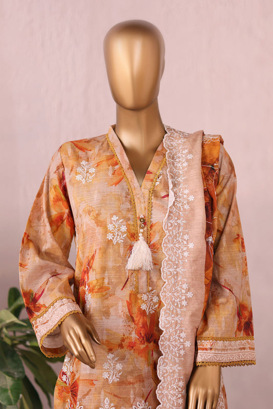 3 Pieces - Riwayat Unstitched Orange Embroidered Dupatta & Embroidered Shirt Suit