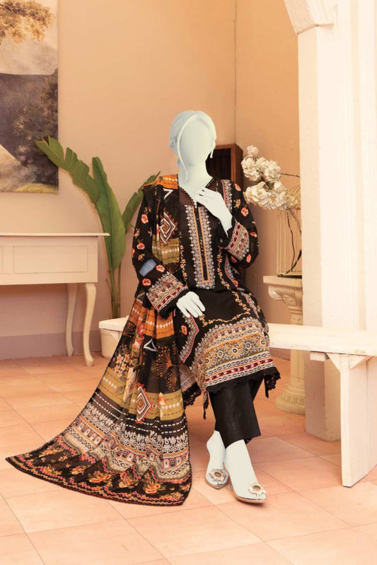 3 Pieces - Murashee Unstitched Black Printed Lawn Suit