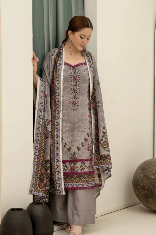 3 Pieces - Marooj Unstitched Grey BanaDora Linen Suit