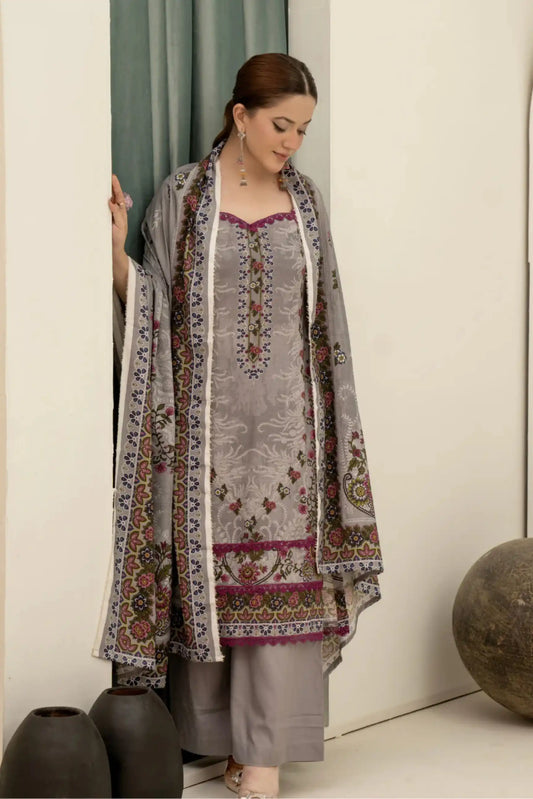 3 Pieces - Marooj Unstitched Grey BanaDora Linen Suit