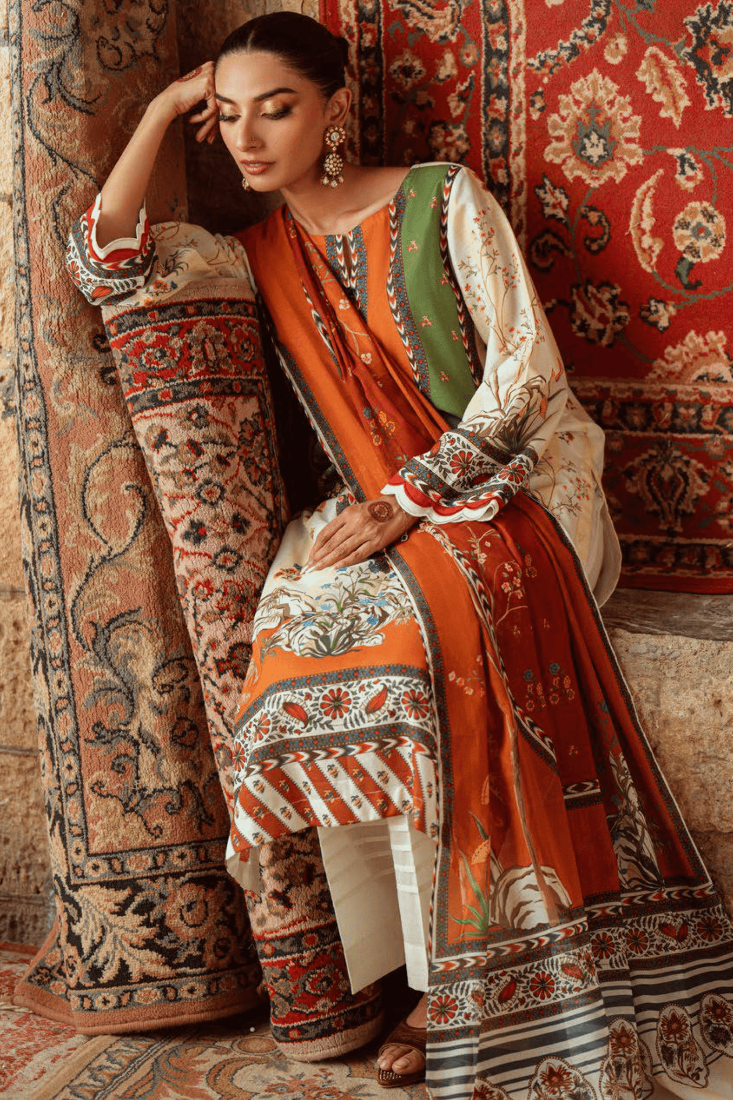 3 Pieces - GulAhmad Unstitched Creamy White Printed Lawn Suit
