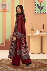3 Pieces - Raabi  Unstitched Maroon Printed Ladies Linen Suit