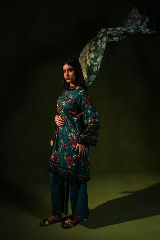 3 Piece: Aangan By Paltar Unstitched Green Ladies Lawn Suit