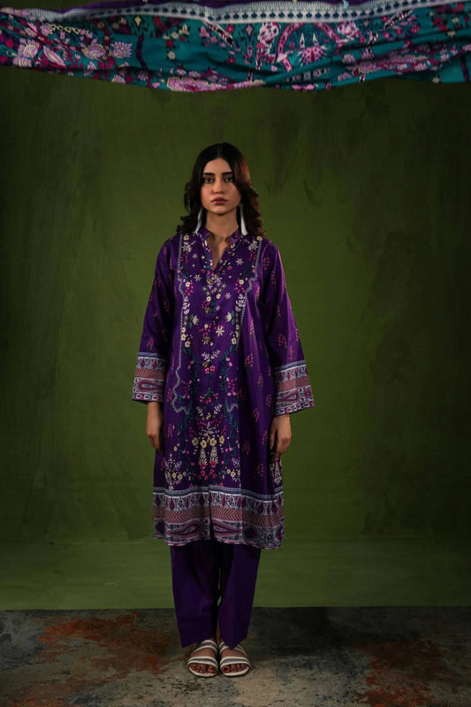 3 Piece: Aangan By Paltar Unstitched Purple Ladies Lawn Suit