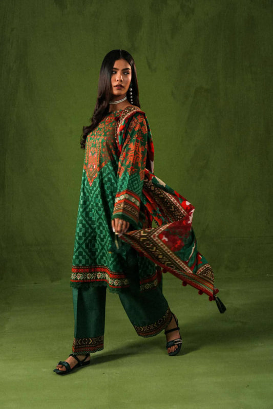 3 Piece: Aangan By Paltar Unstitched Green Ladies Lawn Suit