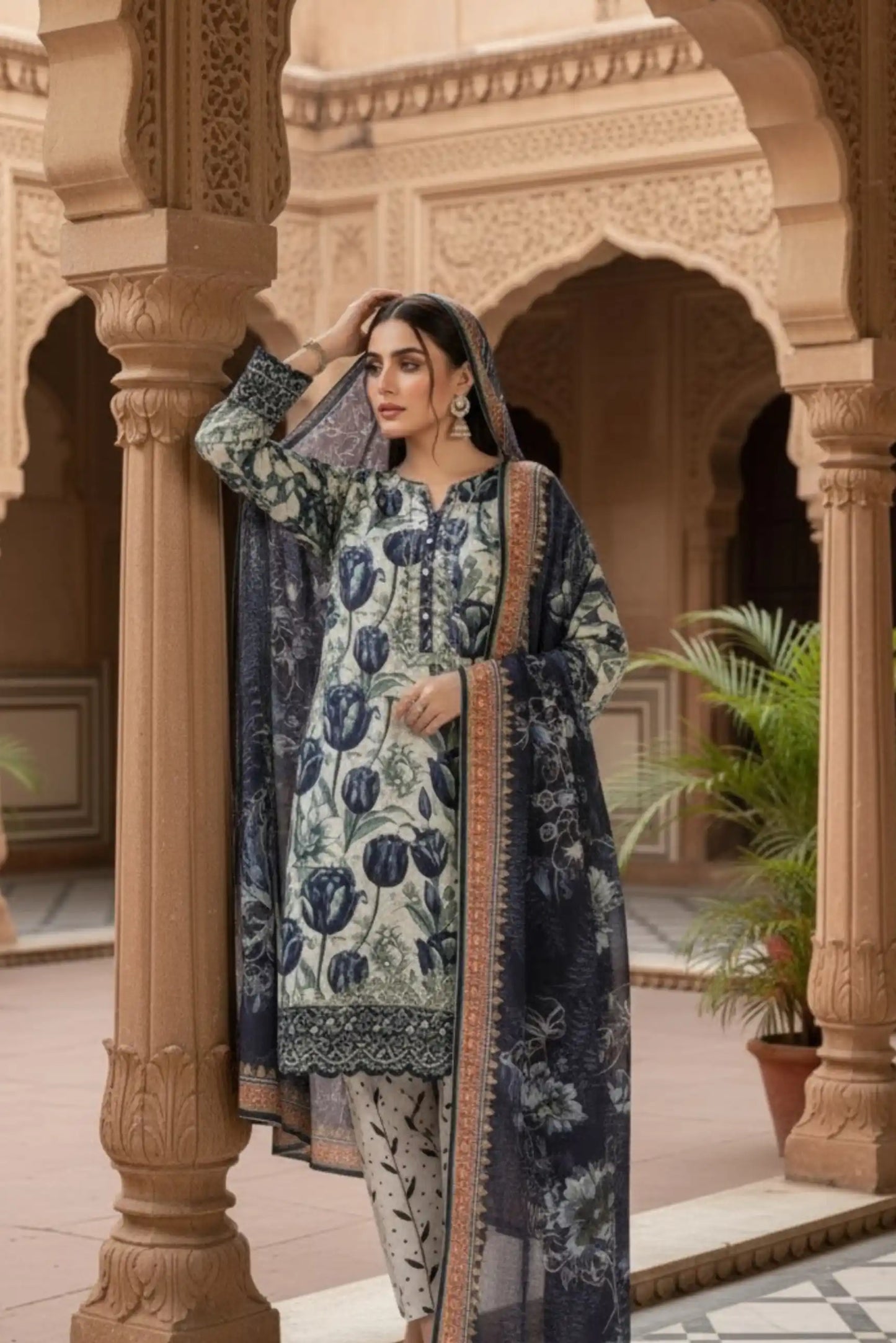 3 Pieces - Marooj Unstitched White BanaDora Linen Suit