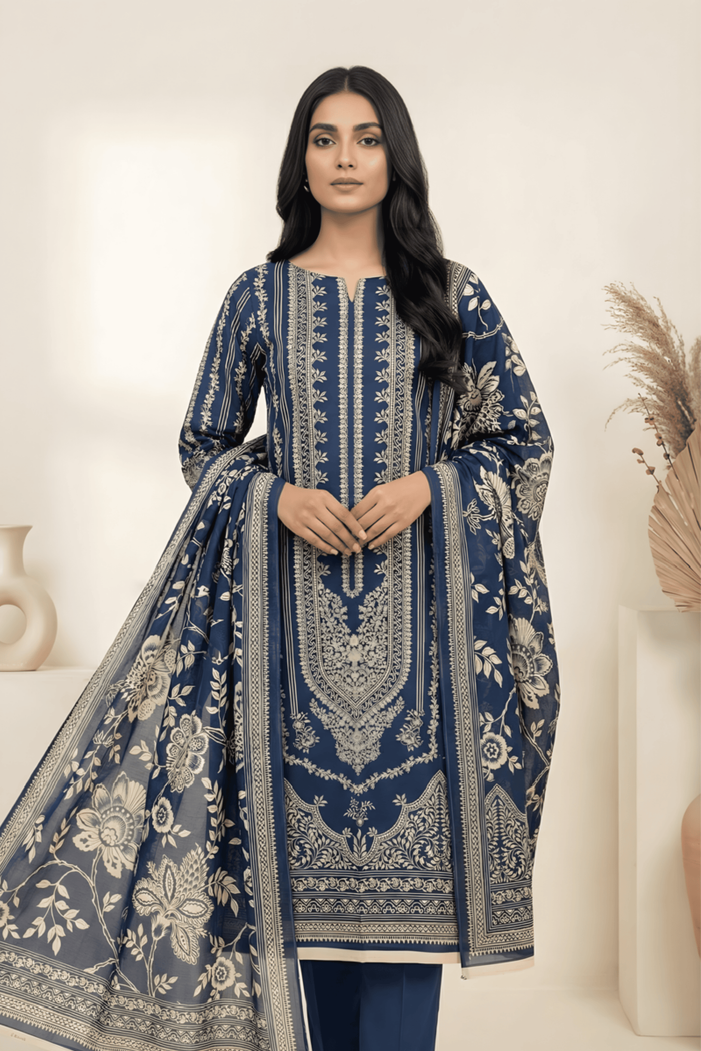 3 Pieces - Marooj Unstitched Navy Blue Transliminor Magic Print Lawn Suit