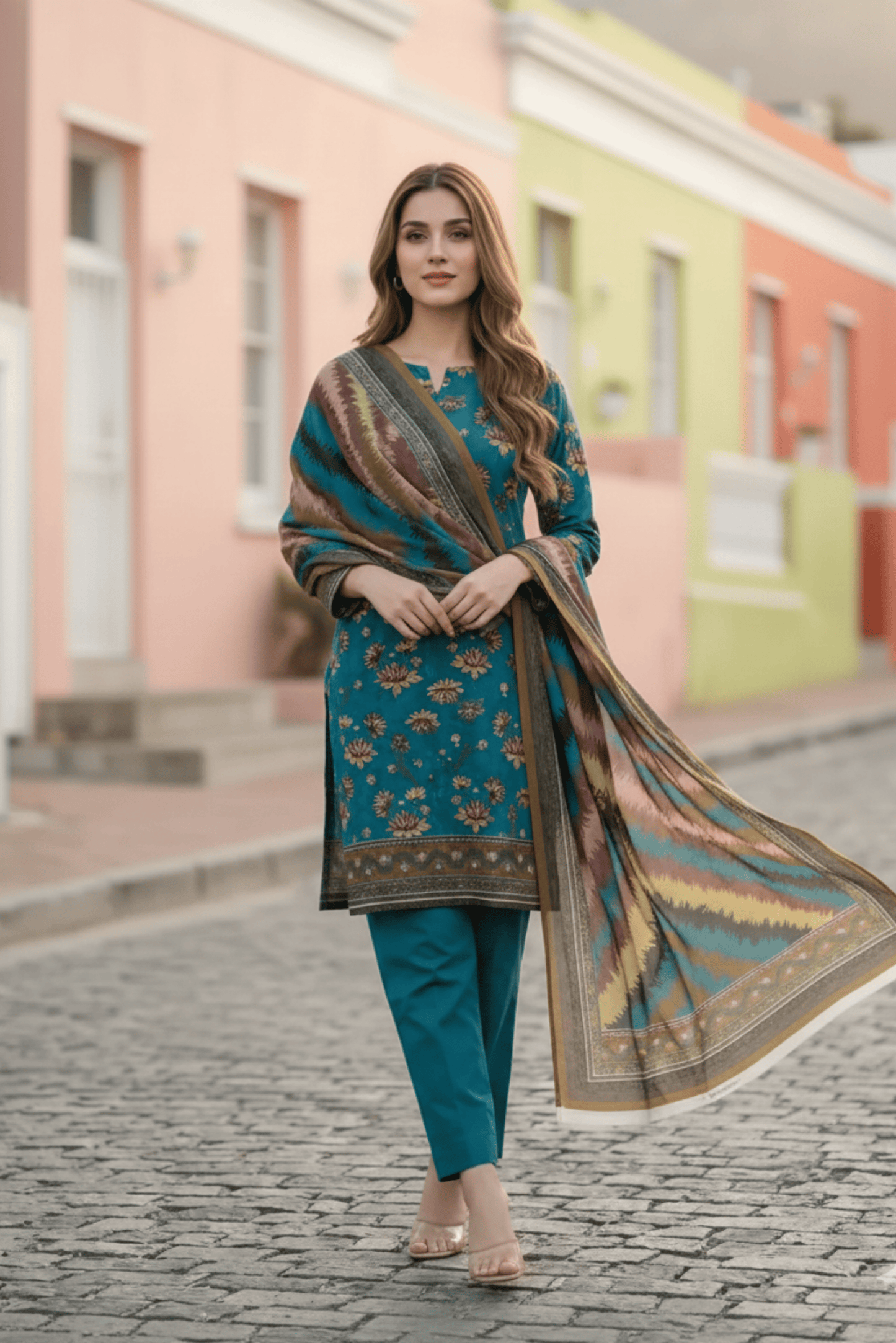 3 Pieces - Sohni Dharti Unstitched Zink Transliminar Magic Print Lawn Suit
