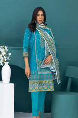 3 Pieces - Regalia Stitched Dark Firoze Printed Khaddar Suit