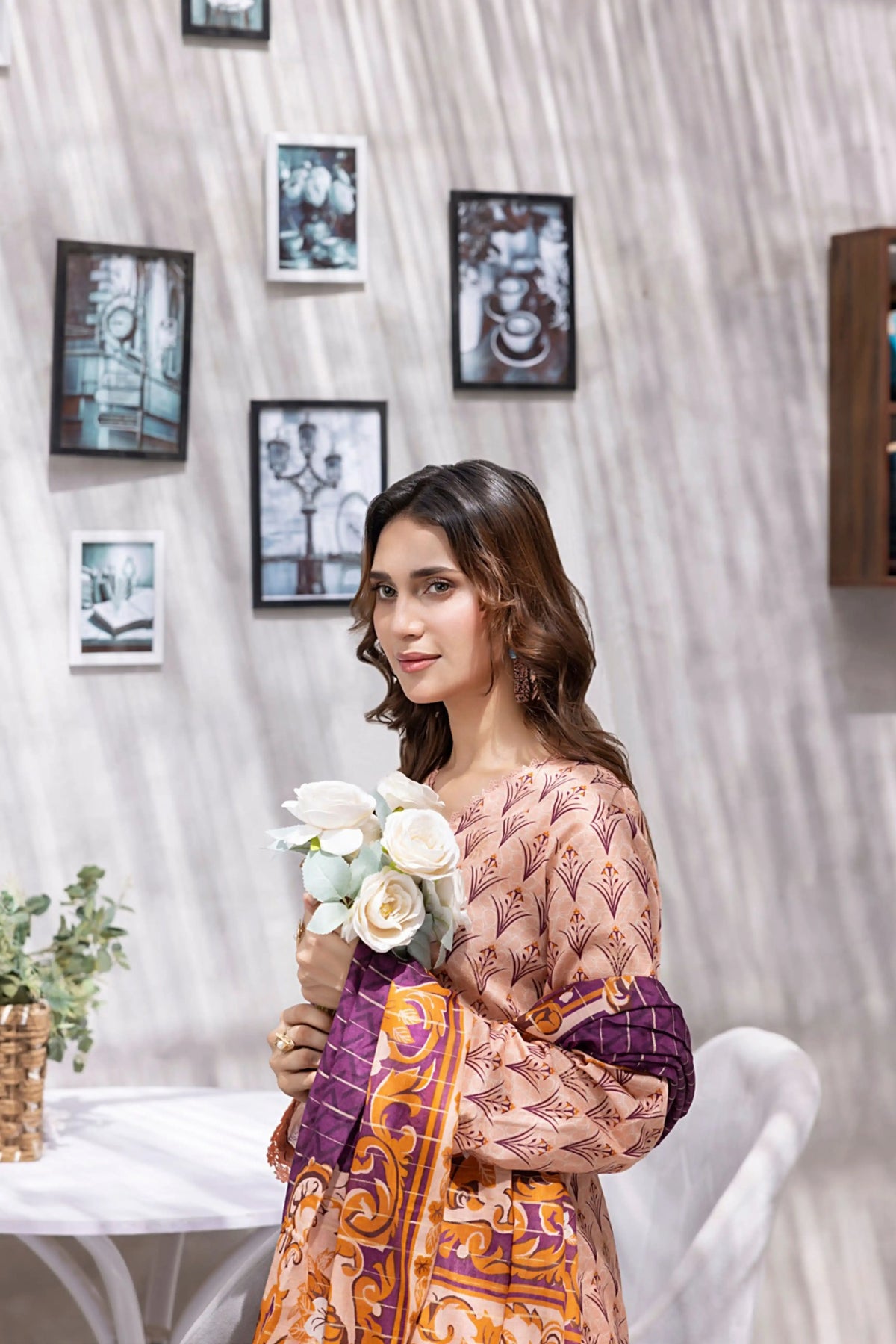 3 Pieces - Regalia Unstitched Peach Jscquard Cambric Suit