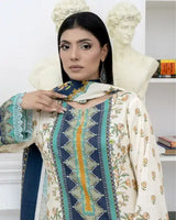3 Piece - Marooj Unstitched off White BanaDora Linen Suit