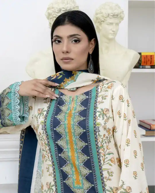 3 Piece - Marooj Unstitched off White BanaDora Linen Suit