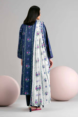 3 Pieces - Nishat Unstitched Blue Ladies Printed  Khaddar Suit