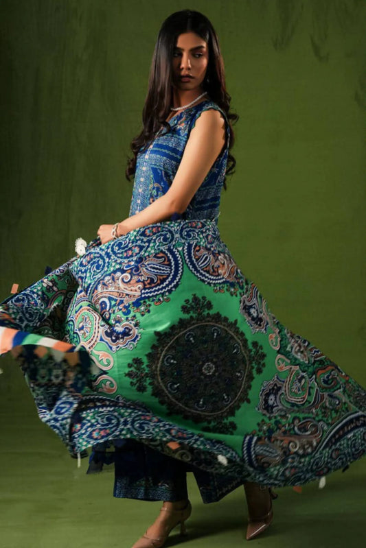 3 Piece: Aangan By Paltar Unstitched Royal Blue Ladies Lawn Suit