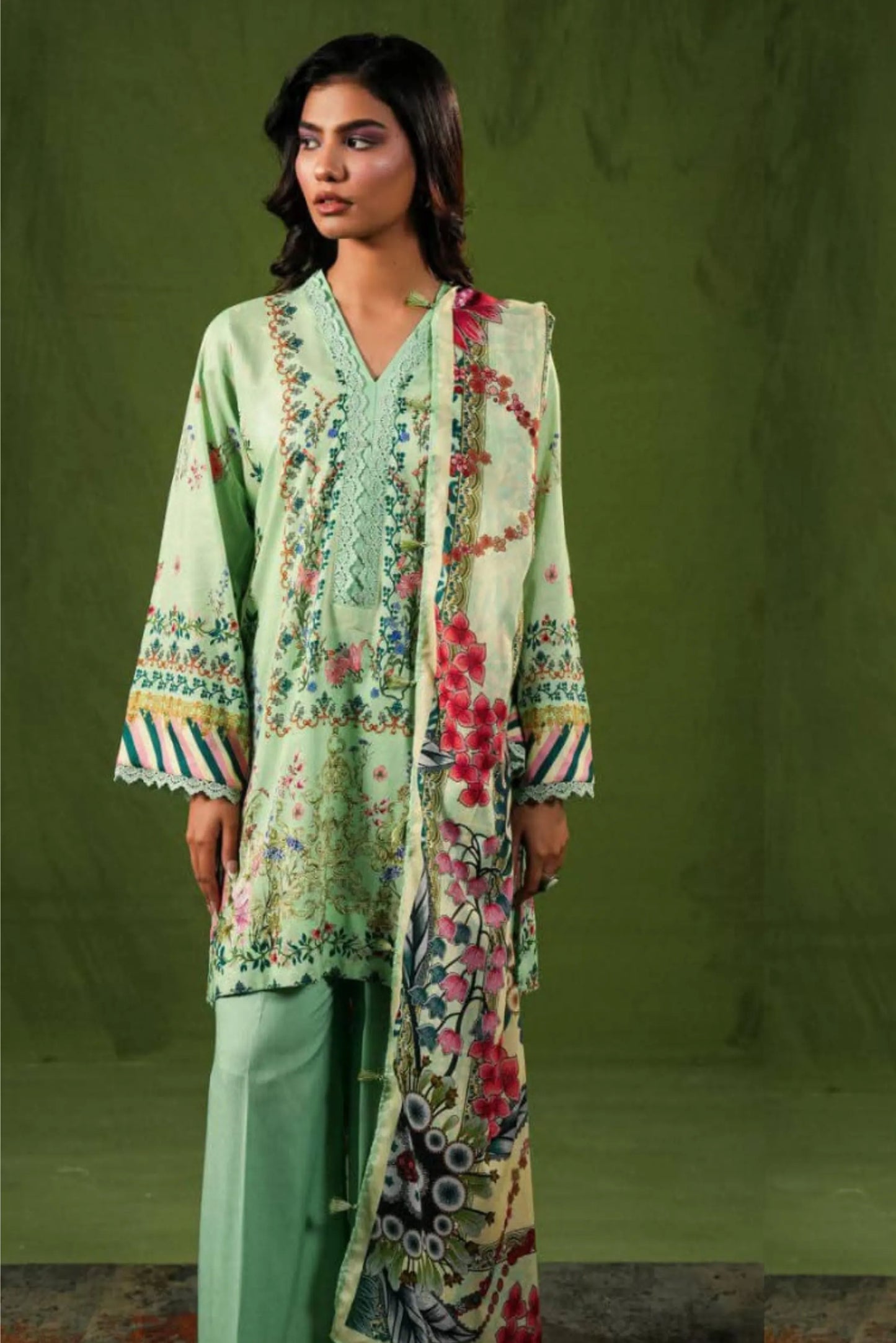 3 Piece: Aangan By Paltar Unstitched Pista Ladies Lawn Suit