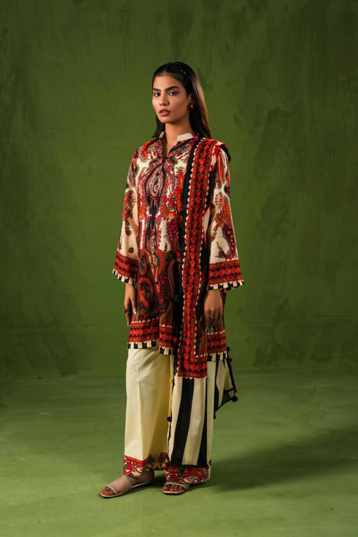 3 Piece: Aangan By Paltar Unstitched Cream Ladies Lawn Suit