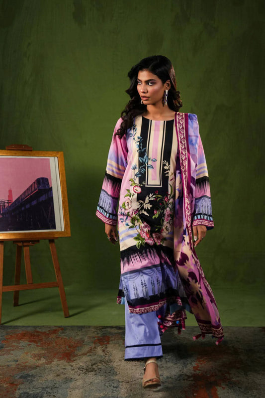 3 Piece: Aangan By Paltar Unstitched Light Purple Ladies Lawn Suit