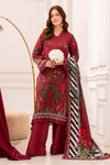 3 Pieces - Raabi Unstitched Maroon Print Lawn Suit