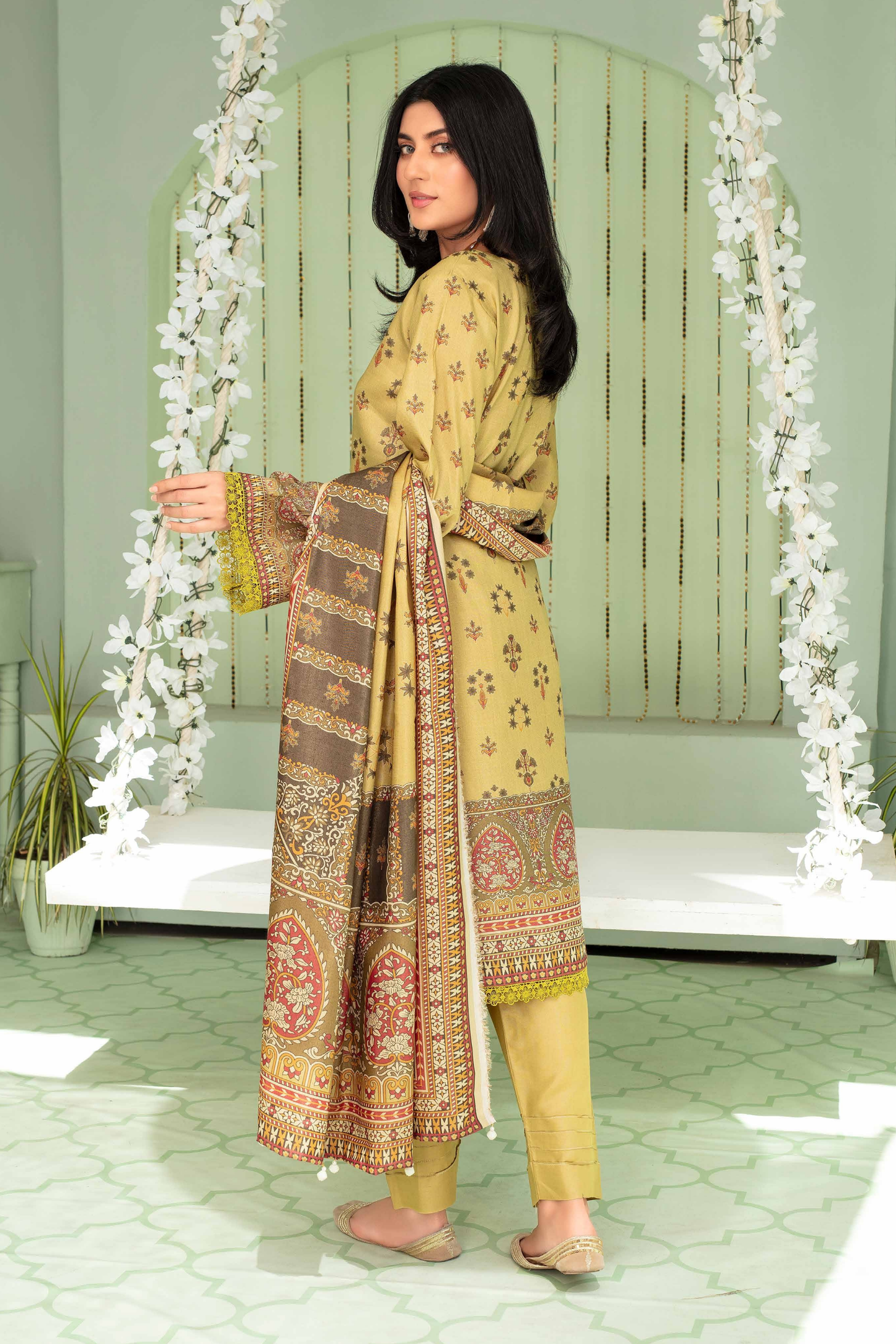 3 Pieces - Aizal Unstitched Brass Printed Shamray Linen Suit
