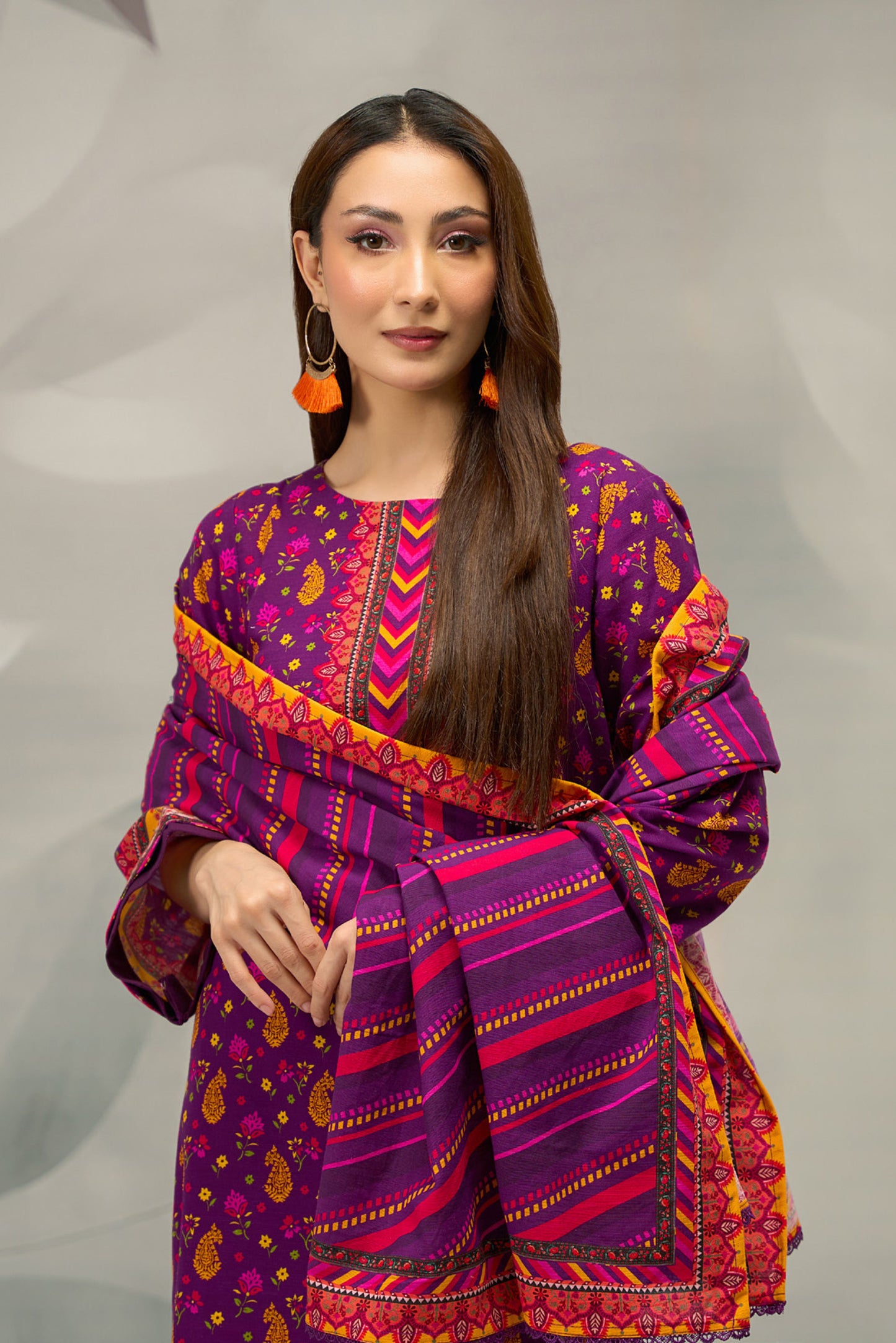 3 Pieces - Regalia Unstitched Purple Printed Khaddar Suit
