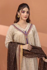 3 Pieces - Regalia Unstitched Off White Fancy Zari Dupatta Printed Shirt Lawn Suit