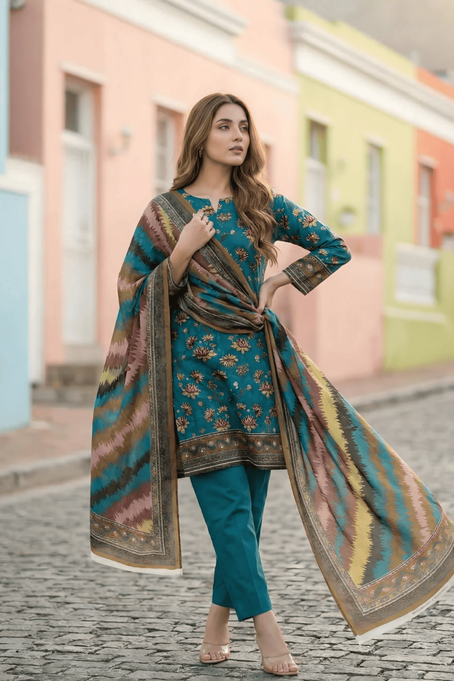 3 Pieces - Sohni Dharti Unstitched Zink Transliminar Magic Print Lawn Suit