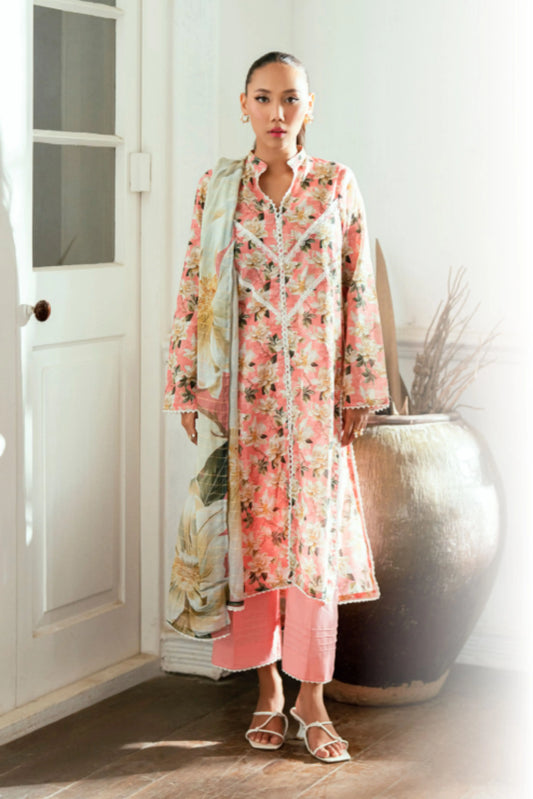 3 Pieces - Regalia Unstitched Baby Pink Jscquard Cambric Suit