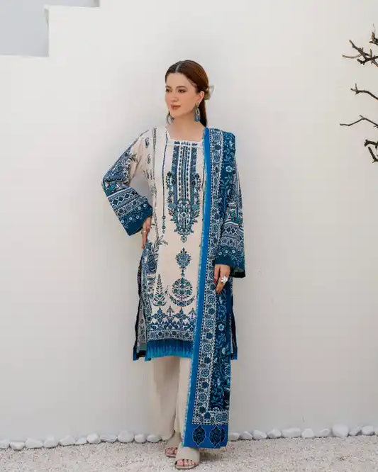 3 Pieces - Marooj Unstitched Off White BanaDora Linen Suit