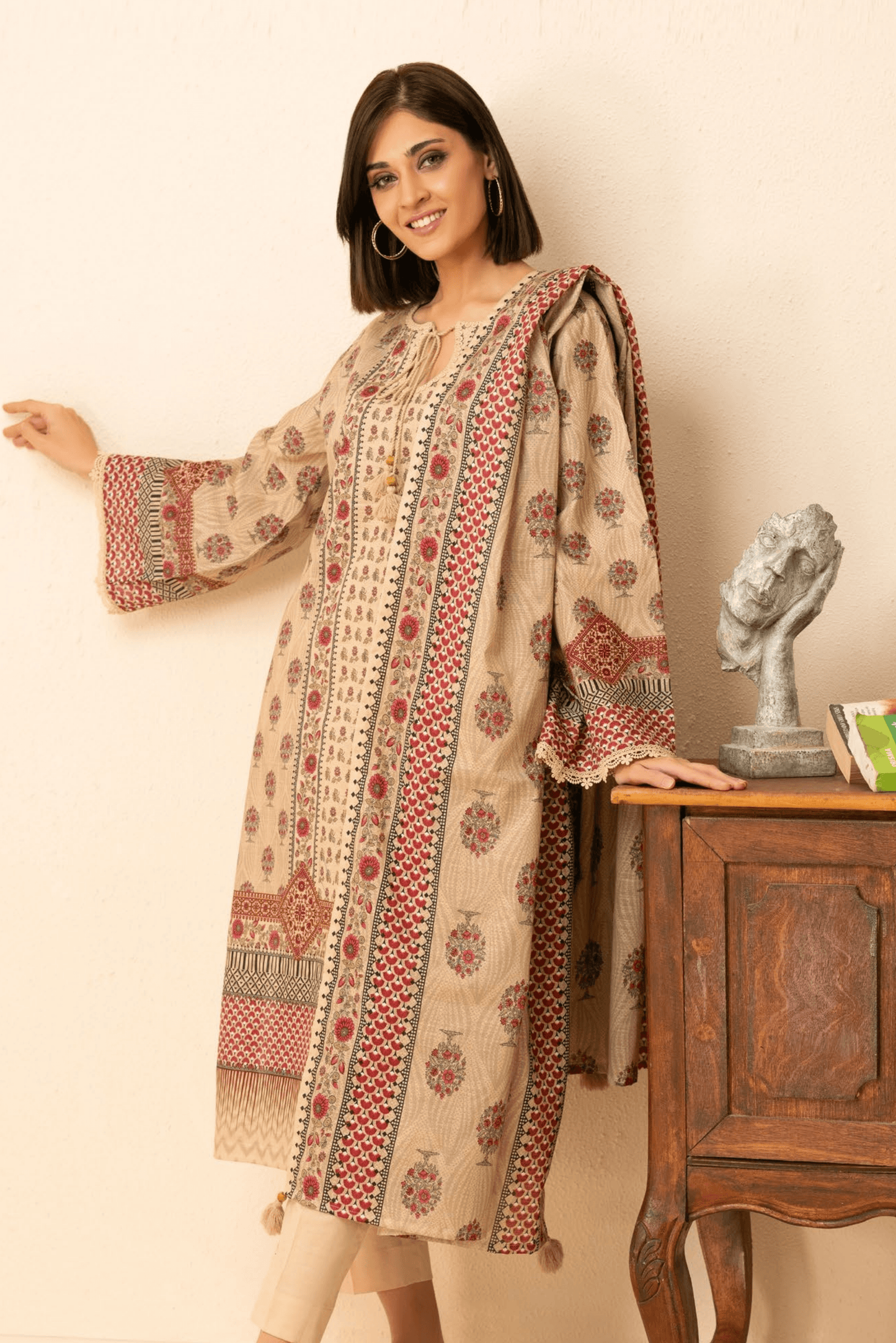 3 Pieces - GulAhmed Unstitched Skin Printed Khaddar Suit