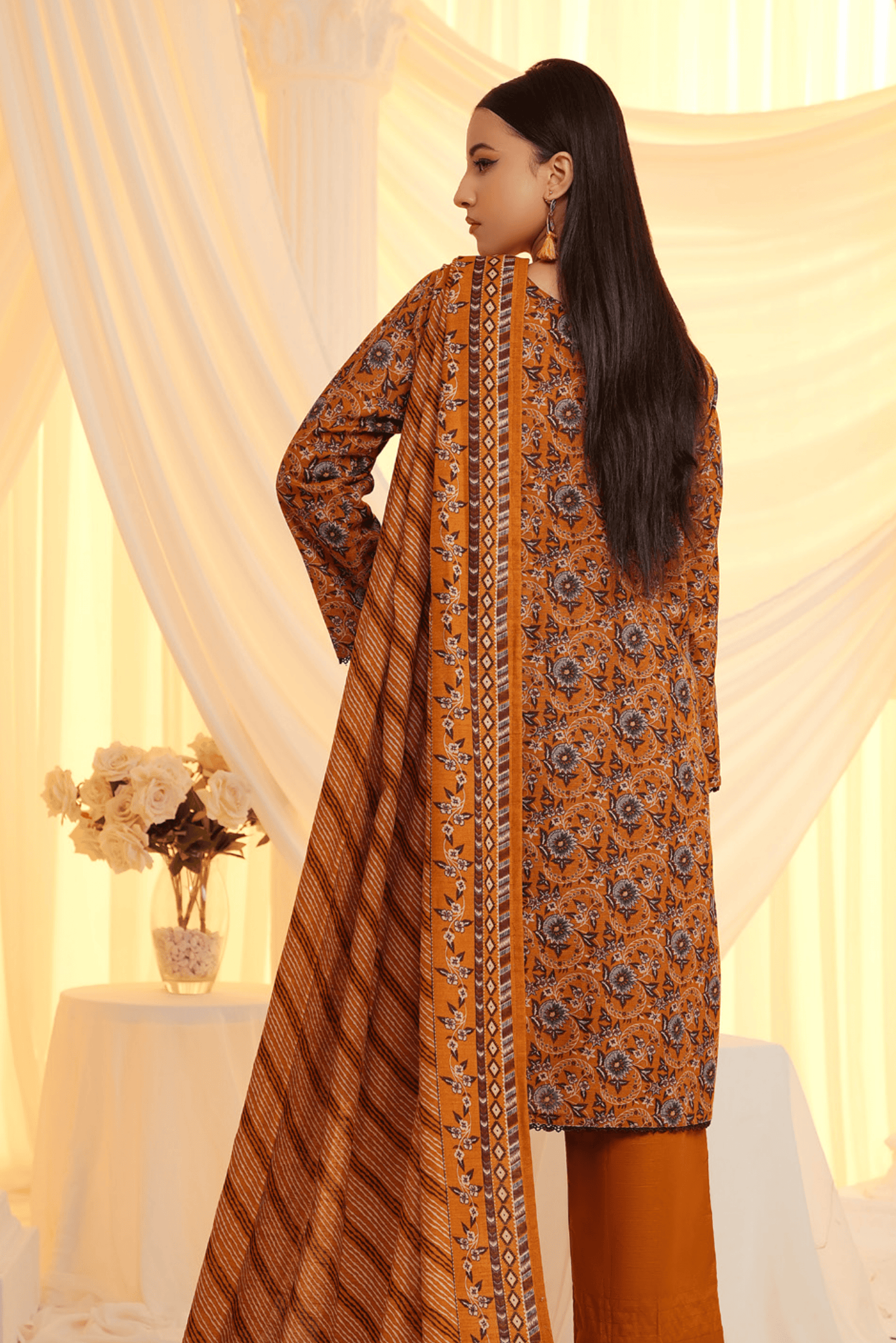 3 Pieces - Regalia Unstitched Mustard Printed Khaddar Suit