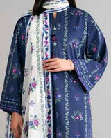 3 Pieces - Nishat Unstitched Blue Ladies Printed  Khaddar Suit